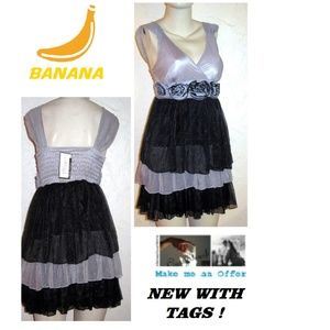 Banana NWT U.S.A. Silvery Gray & Black Mini Dress